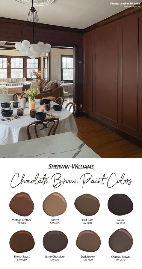 Chocolate Brown Paint, Brown Accent Wall, Brown Paint Colors, Brown Rooms, Brown Doors, Paint Color Inspiration, Sherwin Williams Paint Colors, Brown Paint, Brown Walls