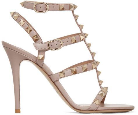 Valentino Pink Valentino Garavani Rockstud Cage Sandals, Valentino high heels, Neutral heeled sandals Pink Valentino, Rockstud Heels, Cage Sandals, Gladiator Sandals Heels, Spike Shoes, Caged Sandals, Valentino Rockstud, Studded Sandals, Valentino Shoes