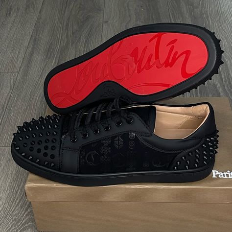 Red Bottom Shoes Size : 10.5 New With Box & Dust Bag Red Bottom Men Shoes, Black Men Gifts, Red Bottom Shoes For Men, Louboutin Shoes Outfit, Men Shoes Aesthetic, Red Bottoms Men, Red Bottom Sneakers, Red Bottoms Sneakers, Christian Louboutin Shoes Mens