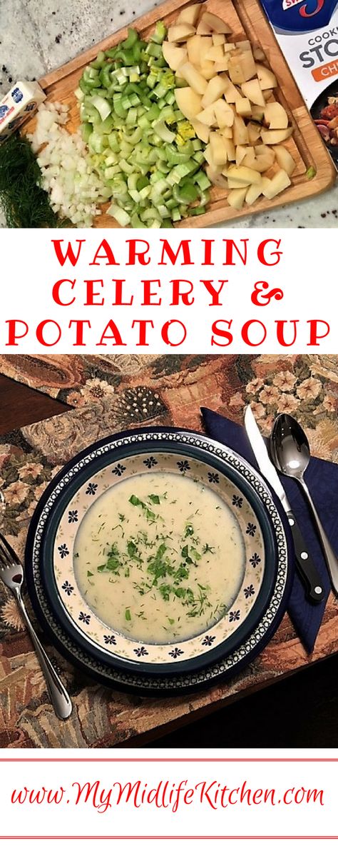 celery-potato-soup Soup Chicken Broth, Celery Recipes, Soup Chicken, Soup Easy, Celery Soup, Hash Browns, Cooked Vegetables, Potato Soup, Healthy Nutrition