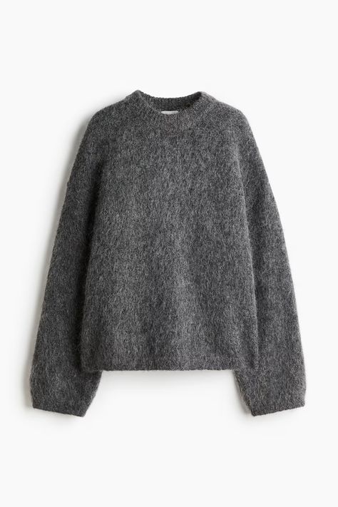 Oversized Mohair-Blend Sweater - Round Neck - Long sleeve - Dark gray melange - Ladies | H&M CA Pull Oversize, Oversized Jumper, Cardigan Sweater Jacket, Maternity Swimwear, Oversized Pullover, Knitting Accessories, Winter Coats Jackets, Short En Jean, Maternity Wear