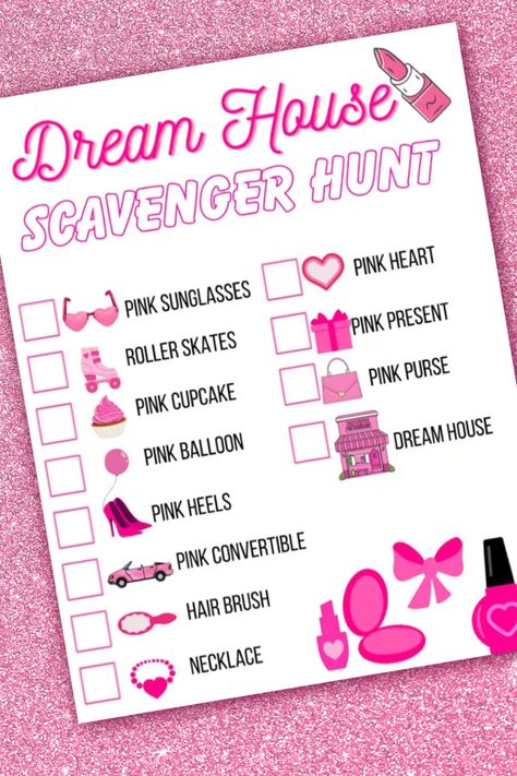 Barbie Theme Crafts, Barbie Themed Scavenger Hunt, Barbie Sleepover Ideas, Games For Barbie Party, Barbie Dance Camp Ideas, Barbie Stuff Aesthetic, Barbie Theme Party Activities, Barbie Games For Kids, Barbie Birthday Party Games For Kids