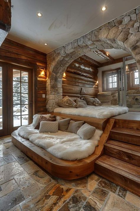 Cool Home Design Ideas, Wooden House Design Interior, Dream Home Interiors, House With Loft, Country House Bedroom, Cozy Bedrooms, Log Home Interiors, Dream Cabin, Barn Style House Plans