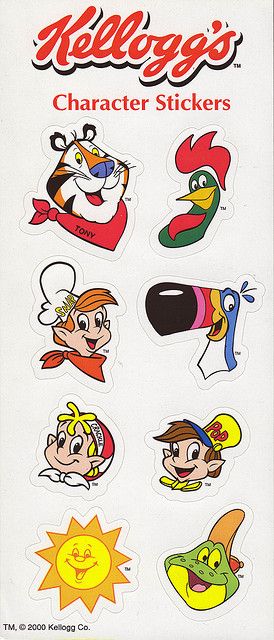 Kellogg's Character Stickers - 2000 by JasonLiebig Vintage Kellogs, Cereal Mascots, Barney Christmas, Cereal Characters, Character Stickers, Tumblr Stickers, Mascot Design, Vintage Cartoon, Illustration Character Design