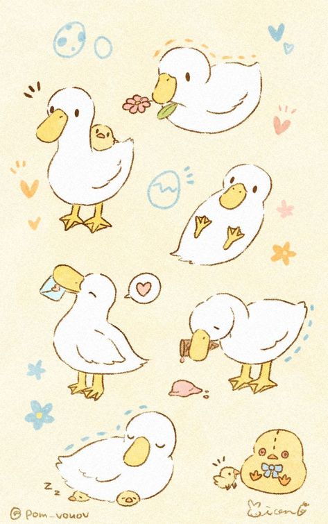 Duck Drawing, Duck Wallpaper, Cute Ducklings, Duck Art, Funny Duck, Cute Doodle Art, Cute Easy Drawings, Cute Little Drawings, Cute Animal Drawings