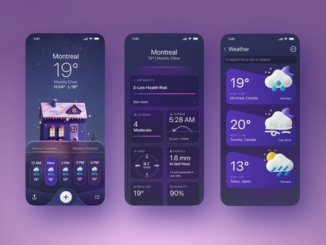 Weather UI apple app inspired. by MQ Designs on Dribbble Weather Ui, Weather Calendar, Weather Projects, Weather App, Apple App, App Design Inspiration, Health Risks, Mobile Ui, Weather Forecast