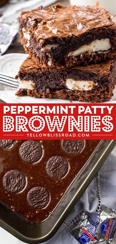 Peppermint Patty Brownies Peppermint Patty Brownies, York Peppermint Patties, Peppermint Patty Recipe, Chocolate Mint Brownies, York Peppermint Patty, Cookie Dough Cake, Peppermint Brownies, Mint Brownies, Peppermint Patty