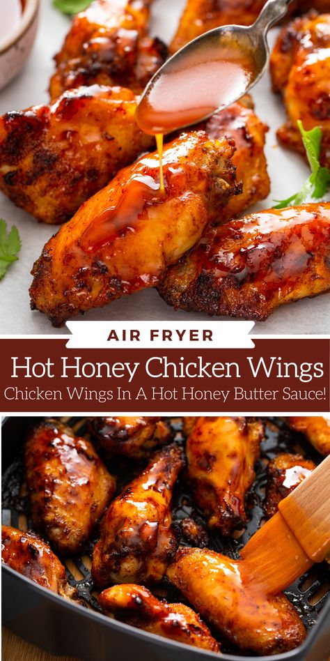 Essen, Honey Butter Chicken Wings, Hot Honey Chicken Wings, Butter Chicken Wings, Hot Honey Butter, Party Munchies, Chicken Wing Sauce Recipes, Hot Honey Sauce, Air Fryer Recipes Chicken Wings