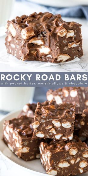 Marshmallow Dessert Recipes, Easy Rocky Road, Rocky Road Bars, Marshmallow Desserts, Rocky Road Fudge, Rice Krispie Cereal, Peanut Butter And Chocolate, Dessert Bar Recipe, Candy Recipes Homemade