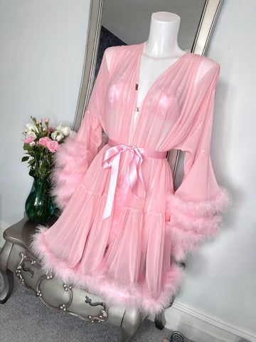 Pink Ophelia Collection – Lucy Amber Lingerie Lingerie Rose, Fancy Robes, Pijamas Women, Handmade Lingerie, Hollywood Style, Wedding Robe, Ribbon Belt, Feather Trim, Pink Lingerie