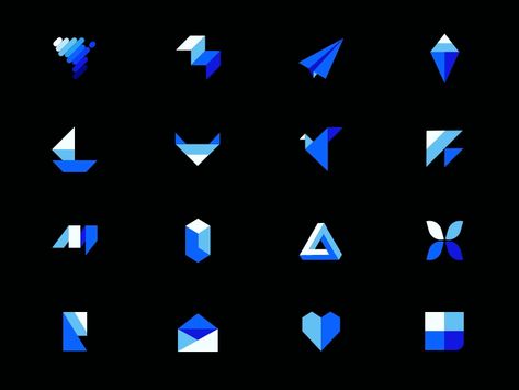 Geometric Icons, Origami Poster Design, Origami Graphic Design, Geometric Iconography, Origami Complex Design, Tech Icon Design, Origami Logo, Office Icon, Brand Architecture