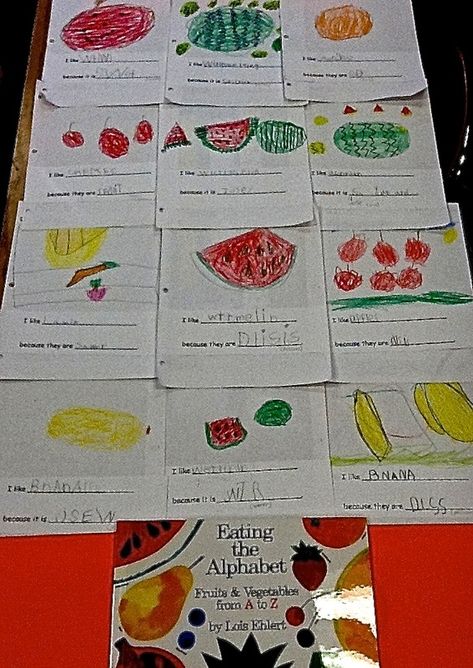 Kindergarten English learners read, talk and write about their favorite fruits and vegetables inspired by Lois Ehlert's Eating the Alphabet. Eating The Alphabet, Healthy Habits Preschool, Lois Ehlert, Alphabet Activities Kindergarten, Writing Instruction, Kindergarten Lesson Plans, Creative Curriculum, Preschool Literacy, Alphabet Activities Preschool