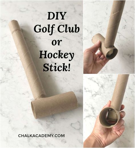 DIY Golf Club or Hockey Stick with cardboard paper rolls Golf Club Crafts, Recycled Crafts Kids Projects, Diy Golf, Golf Crafts, Golf Stick, Craft For Preschoolers, Crafts For Preschoolers, Recycled Crafts Kids, Golf Diy