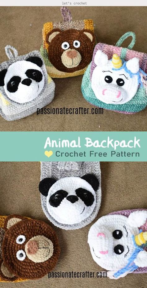 Animal Backpack Crochet Free Pattern Backpack Crochet, Crochet Backpack Pattern, Animal Backpacks, Animal Crochet, Crochet Backpack, Bag Pattern Free, Pattern Backpack, Kids Crochet, Backpack Pattern