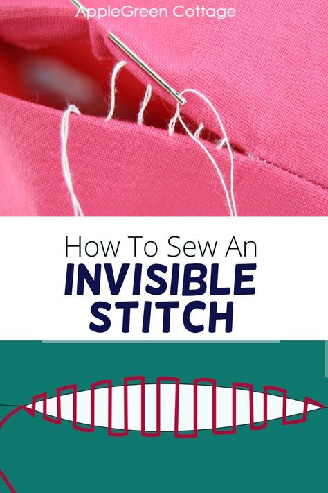 See how to do an invisible stitch by hand, using the so-called ladder stitch, slip stitch, or even blind stitch. Easy and quick - this is one of the most useful hand sewing stitches. You might also find invisible stitch under names such as ladder stitch technique, slip stitch sewing, or even blind stitch seam. No matter how you call it, it's an excellent way to hide your stitches even when sewing on the outside of an item, like a pillow, a piece of clothing, or plushie toys. Sewing Stitches By Hand, Hand Stitching Techniques, Stitch Sewing, Invisible Stitch, Sewing Projects Free, Sewing Alterations, Sewing 101, Sewing Tutorials Clothes, Blind Stitch