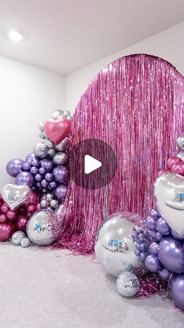 Your Big Day - Charlotte based party stylist on Instagram: "Ready for Galentine’s Day?? Here’s is the perfect backdrop. All the shimmer, disco, foils in one setup!! #valentinesdaydecoration #valentinesday #galentinesday #valentinesdecor #galentinesdecor #valentinesbackdrop #discobackdrop #foilcurtainbackdrop #shimmerbackdrop #discoballs #discovalentines #discogalentines #charlottebackdrop #charlottevalentines #charlottegalentines #metallicballoons #asmr #asmrballoons #asmrsounds" Disco Ball Balloon Backdrop, Shimmer Curtain Backdrop, Disco Backdrop, Foil Backdrop, Balloons Ideas, Foil Curtain, Curtain Backdrops, Metallic Balloons, Balloon Backdrop