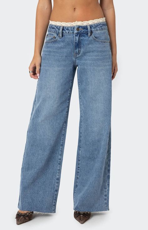 These Karlie Lace Trim Jeans are a trendy and comfortable all at once. They are versatile and can be dressed up with a pair of heels or dressed down with sneakers for a more casual look, making them a must-have cool girl piece. JeansRelaxed fitLace trimMatching set100% CottonModel wears size SModel height is 5'8Item care: Machine wash at maximum of 30C, do not bleach, tumble dry low, iron at a maximum of 110C, do not dry clean. Edikted Womens Karlie Lace Trim Jeans - Blue size XS Lace Jeans, Jeans Pacsun, All Jeans, Swimwear Dress, Cute Jeans, Dream Clothes, Dressed Down, Pacsun, Boyfriend Jeans