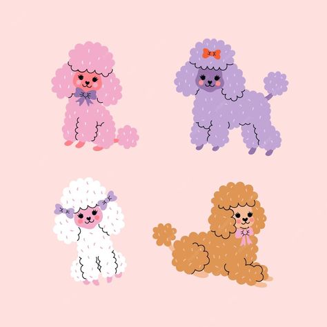 Premium Vector | Set of cute colorful poodle dogs