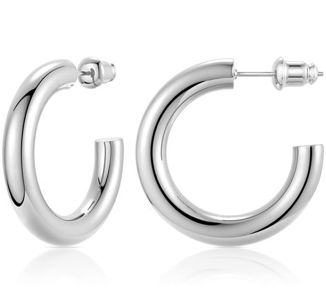 PRICES MAY VARY. Specs - 4.5mm Thick, 30mm (1.2 Inches) Diameter, 14K White Gold Plated, Chunky Hoop Earrings - By Claro Clivo. Hypo-allergenic - Nickel Free. Hypo-allergenic. Irritation Free, even for the most sensitive ears. American Owned - Proudly owned by an American business (manufactured overseas). Lightweight & Comfortable - Hollow earrings for stylish all day comfort and durability. Hollow Earrings, Chunky Hoop Earrings, Hoops Gold, Hypoallergenic Earrings, Jewelry Earrings Hoops, Sensitive Ears, Gold Hoop, Buying Jewelry, Gold Hoop Earrings