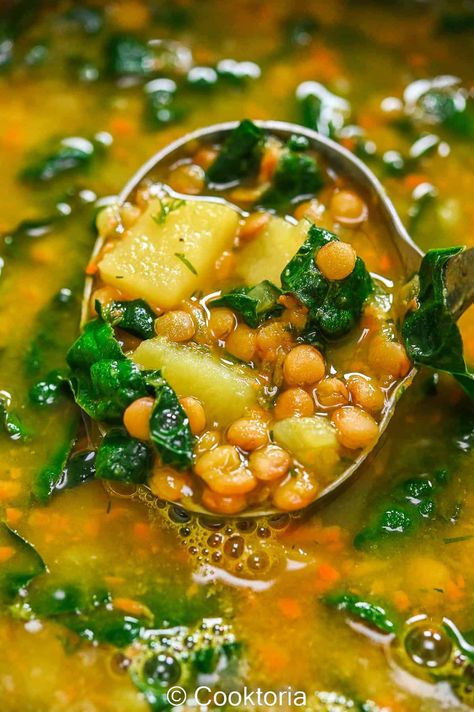 Lentil and Kale Soup Lentils And Kale Recipe, Lentil And Kale Soup, Soup With Smoked Sausage, Green Lentil Recipes, Lentil Kale Soup, Green Lentil Soup, Sausage And Kale, Kale Soup Recipes, Lentil Soup Recipes