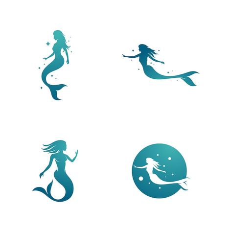 Mermaid Vector Illustration, Mermaid Logo Design Ideas, Mermaid Illustration Art, Aquarium Logo, Mermaid Outline, Merman Tails, Mermaid Graphic, Mermaid Logo, Mermaid Vector