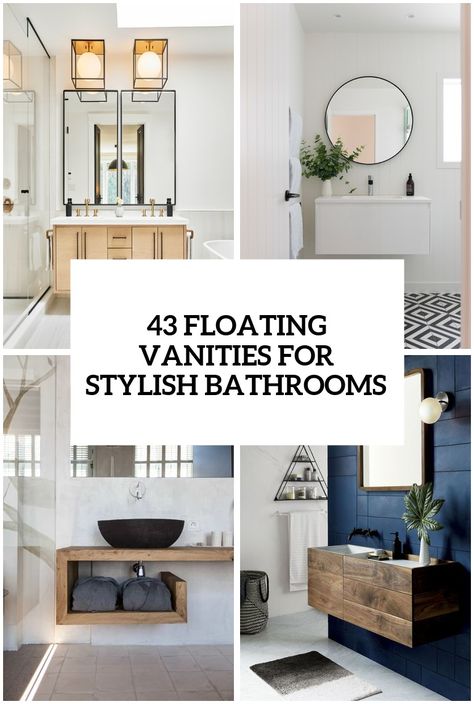 floating vanities for stylish modern bathrooms cover Modern Bathroom Vanity Bedroom Vanities, Vessel Sink Floating Vanity, Off Center Bathroom Vanity, Floating Bathroom Vanity With Makeup Area, Small Bathroom With Floating Vanity, Master Bath With Floating Vanity, Small Vanity Ideas Bathroom Modern, Modern Floating Vanity Powder Room, Floating Shelves Bathroom Vanity