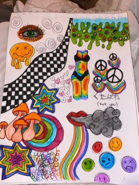 Trippy Doodle Ideas Easy, Retro Drawings Doodles, Trippy Doodle Art Simple, Trippy Draws Doodles, Trippy Doodles, Hippie Doodles, Trippy Marker Drawings, Psychadelic Art Doodle, Trippy Sharpie Art