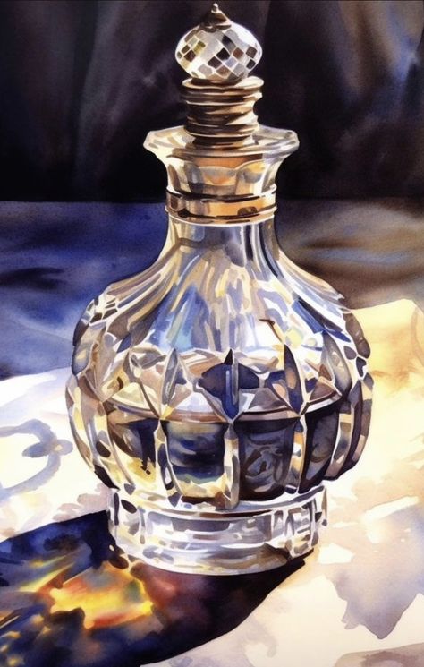 Perfume Art Painting, Watercolour Still Life, Pencil Colour Painting, Aquarelle Painting, Perfume Art, Bottle Drawing, Contemporary Watercolor, Watercolour Inspiration, Life Paintings