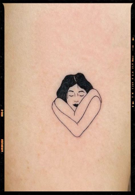 210+ Meaningful Self-Love Tattoo Designs (2023) - TattoosBoyGirl Non Attachment Tattoo, Self Love Symbol Tattoo Ideas, Self Hug Heart Tattoo, Self Love Hugging Tattoo, Self Hugging Tattoo, Hug Me Tattoo, Hugging Myself Tattoo, Girl Hugging Herself Tattoo, Self Hug Drawing