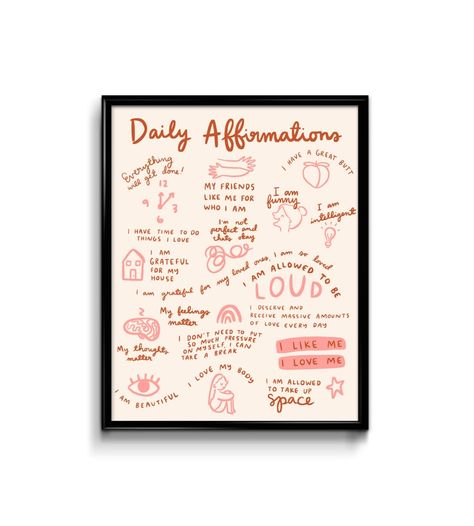 Daily Affirmations Art Print 8x10  mantras encouragement image 0 Las Vegas, Body Positive, Fantastic Mr Fox Movie, Pastel Room Decor, Relaxing Art, Positive Art, Planner Notepad, Love My Body, Sketch Notes