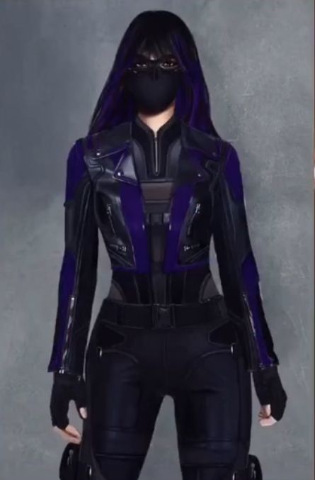 Mcu Shifting Suits Purple, Purple Assassin Outfit, Purple Superhero Suit, Black Superhero Suit Female With Mask, Villans Costumes, Purple Superhero Suit Female Oc, Black And Purple Superhero Suit Female, Superhero Outfits Design, Spy Outfit