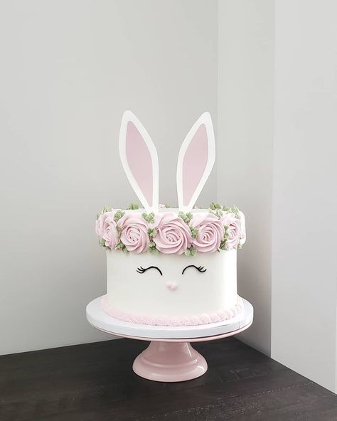 Small Bunny Cake, Cute Bunny Cakes, Some Bunny Is Two Cake, Bunny Cake 1st Birthday, Bunny Cake First Birthday, 1st Birthday Bunny Cake, Bunny Themed Treats, Rabbit Themed Birthday Cake, Bunny Party Food Ideas