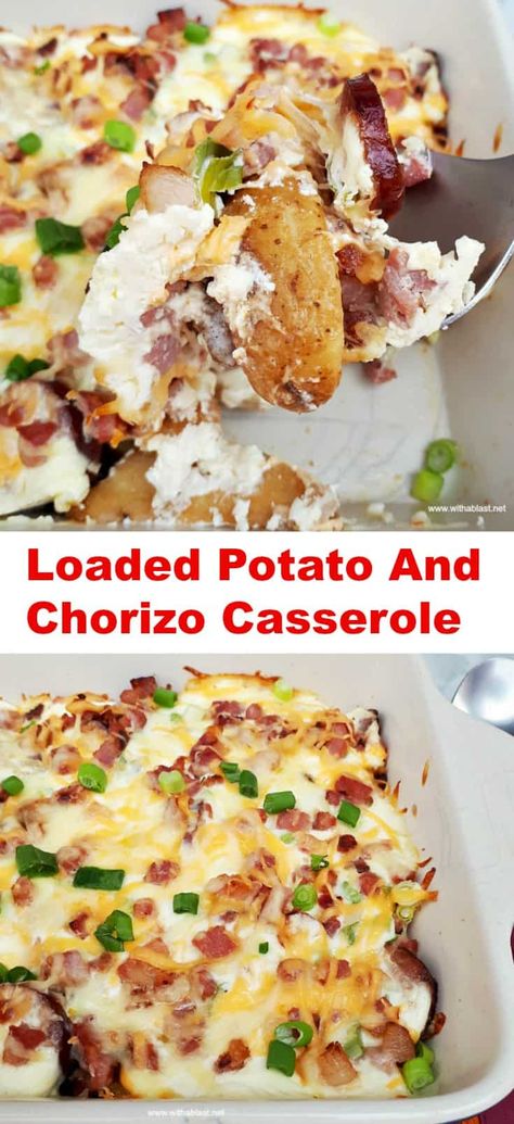 Chirozo Recipes, Chorizo Casserole, Chorizo Recipes Dinner, Creamy Casserole, Chorizo Pasta, Chorizo And Potato, Chorizo Recipes, Loaded Potato, Sausage Recipes