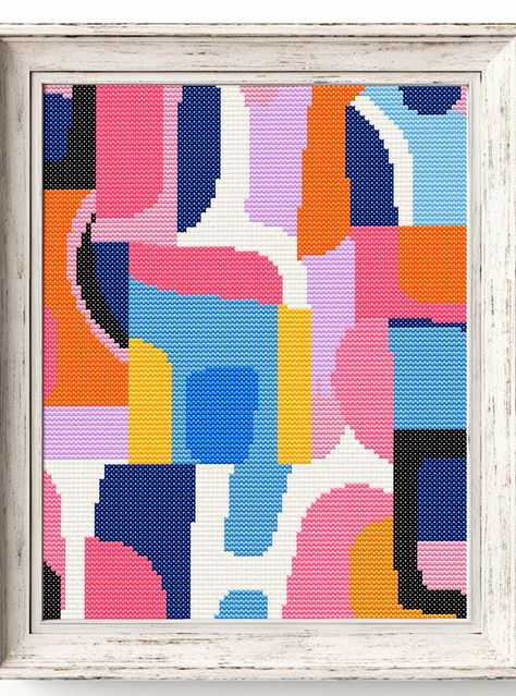 Modern Abstract Cross Stitch PDF Pattern-geometric Abstraction - Etsy Abstract Cross Stitch, Abstract Cross, Colourful Cross Stitch, Unique Cross Stitch, Geometric Abstraction, Modern Pop Art, Cross Stitch Funny, Cross Stitch Samplers, Modern Cross