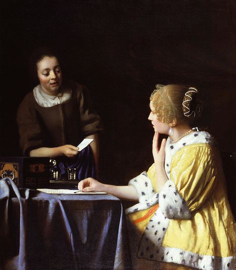 Johannes Vermeer - Lady with Her Maidservant Holding a Letter -[1667-68] | Flickr - Photo Sharing! Painting Baroque, Jan Vermeer, Vermeer Paintings, Literary Theory, Istoria Artei, Jan Van Eyck, Dutch Golden Age, Camille Pissarro, Johannes Vermeer