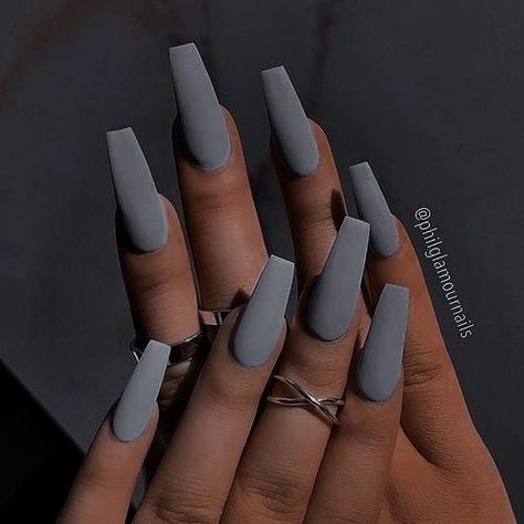 Plain Acrylic Nails, Solid Color Acrylic Nails, Nails Plain, Burgundy Acrylic, Burgundy Acrylic Nails, Grey Matte Nails, Matted Nails, Matte Acrylic Nails, Grey Acrylic Nails