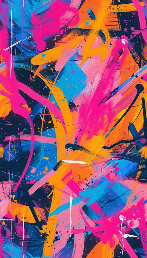 #AbstractPainting #Graffiti #NeonColors #ArtGallery #BoldBrushstrokes #VibrantColors #UrbanArt #Dynamic #Expressionist Abstract Neon Art, Neon Graffiti Art, Neon Colors Background, Energetic Illustration, Smash Room, Paint Explosion, Graffiti Abstract, Memphis Art, Paint Splash Background