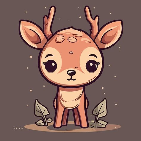 Deer Cute Cartoon, Deer Drawings Easy, Doe Illustrations, Deer Cute Drawing, Doe Drawings, Deer Drawing Cute, Deer Illustration Cute, Pudu Deer, Cute Deer Drawing