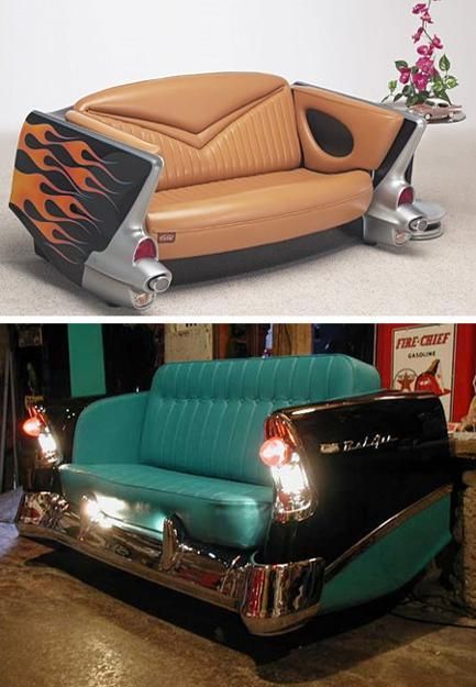 33 Amazing Ideas to Reuse and Recycle Old Cars for Unique Furnishings and Greener Environment Custom Couch, Old Car Parts, 1959 Cadillac, Car Part Furniture, Automotive Furniture, Car Furniture, Automotive Decor, Deco Retro, Car Sofa