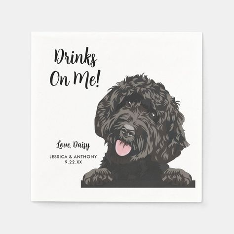 Dog Wedding Cocktail Napkins  Zazzle Black Doodle Dog, Dog Wedding Ideas, Make Napkins, Dog Tuxedo Wedding, Wedding Stirrers, To My Dog, Wedding Cocktail Napkins, Dog Tuxedo, Wedding Napkin