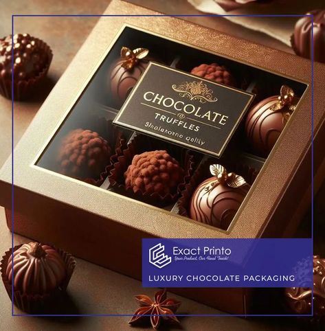 Indulge in elegance with our Luxury Chocolate Packaging at Exact Printo! 🍫✨ Crafted to perfection, our custom designs add a touch of sophistication to every sweet treat. Elevate your brand with packaging that's as exquisite as the chocolates inside. Call us: (786) 233- 7620 Email: support@exactprinto.com #LuxuryPackaging #ChocolateLovers #ChocolateBox #CustomChocolateBoxes #EcoFriendly #ExactPrinto #packit #ecommercepackaging #explore #instagram Chocolate Packaging Ideas, Creative Chocolate Packaging, Luxury Chocolate Packaging, Creative Chocolate, Beautiful Packaging Design, Ecommerce Packaging, Chocolate Packaging Design, Luxury Chocolate, Custom Chocolate