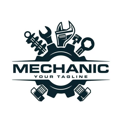 Vintage mechanic logo vector illustration. Mechanical Logo, Mechanic Aesthetic, Mechanic Logo Design, Mechanic Art, Welding Logo, Mechanic Logo, Engineering Logo, Electric Design, Mechanics Logo