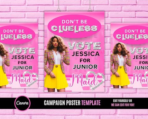 PinkPalaceDesigns - Etsy Clueless Campaign Poster, Miss Junior Campaign Posters, Homecoming Representative Posters, Poster Student Council, Campaign Posters Design Ideas, Homecoming Flyer Ideas, School Campaign Posters, Homecoming Poster, Homecoming Campaign