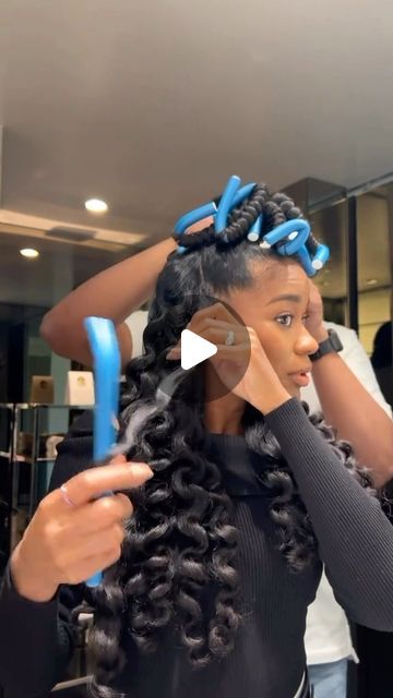 Half Up Half Down Hair Wand Curls, Flexi Rod Set On Wig, Curly Flexi Rods Natural Hairstyles, Flexirod Curls On Wig, Flip Over Quickweave Wand Curls, Flexi Rod Half Up Half Down, Volume Curls Black Women, Half Up Half Down With Wand Curls, Half Up Half Down Wand Curls Natural Hair