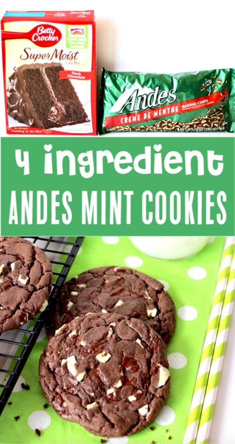 Andes Cookies Recipes, Ande Mint Cookies, Andes Mint Cookies Recipe, Recipes With Andes Mints, Easy Cookie Recipes Christmas, Cake Mix Cookies Recipes Easy, Cake Mix Cookies 3 Ingredient, Andes Cookies, Cake Mix Cookies Recipes