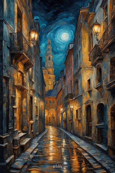 Moonlit Old Cityscapes Oil Painting Night City, Old City Painting, Italy Painting Acrylic, Florence Painting, Oliver Musical, Modern Impressionist Art, Fantasy Oil Painting, Abstract Impressionist Paintings, City Landscapes