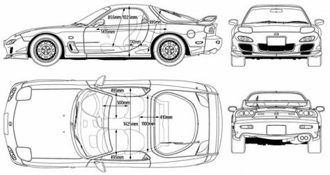 Mazda RX-7 (FD3S) Mazda Rx7 Blueprint, Cars Blueprints, Car Blueprint, Kustom Kulture Art, Blueprint Drawing, Mazda Cars, Mazda Rx 7, Car Drawing, Rx 7