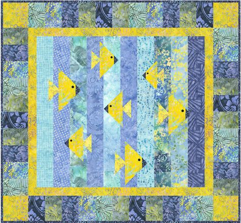 Fish Quilt Pattern, Baby Quilt Patterns Easy, Nautical Quilt, Fish Quilt, Fusible Applique, Kids Quilts, Border Fabric, Timeless Treasures Fabric, Batik Quilts