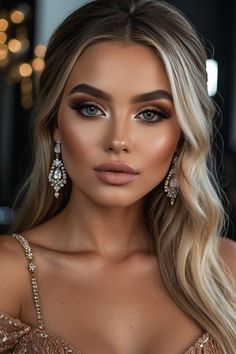 Bridal Make Up Looks Wedding Day, Glam Bride Makeup Hooded Eyes, Wedding Eyeshadow Looks, Boho Bride Makeup, Bold Wedding Makeup, Fall Wedding Makeup For Bride, Full Face Makeup Looks, Full Glam Bridal Makeup, Hollywood Glam Makeup