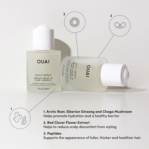 Hydrating Scalp Serum for Healthy, Fuller Looking Hair - OUAI | Sephora Fuller Looking Hair, Ouai Hair, Ouai Haircare, Thicker Fuller Hair, Chaga Mushroom, Earthy Fragrance, Red Clover, Scalp Serum, Clover Flower